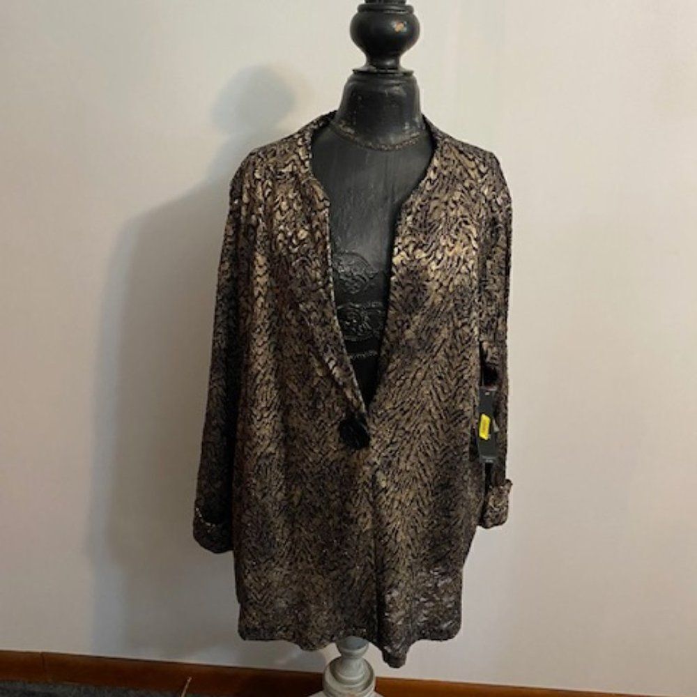 Ali Miles Black Lace Gold overlay Cardigan, size 1X